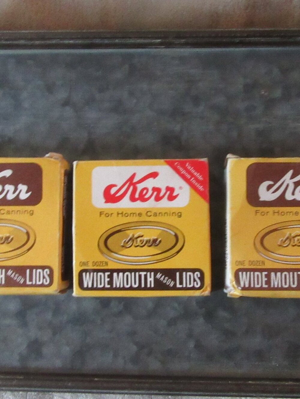 3 boxes 12 count Kerr vtg wide mouth mason jar lids in original gold boxes